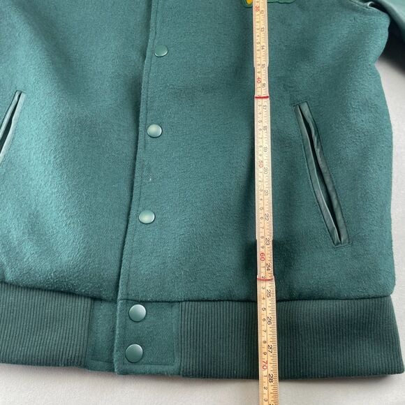 Deathworld DWFH Jacket Mens L Green Varsity Letterman College Wool Faux Leather - Picture 7 of 9